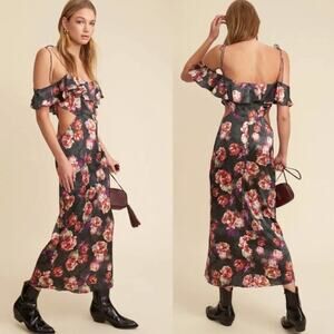 LPA | Dark Floral Romantic Silk Maxi Slip Dress S